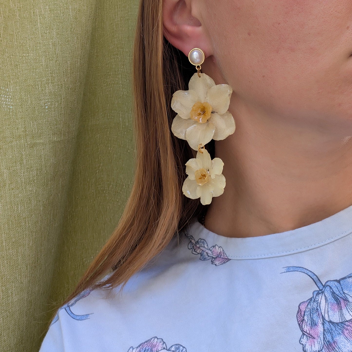 Daffodil Earrings – Pearl Stud Edition