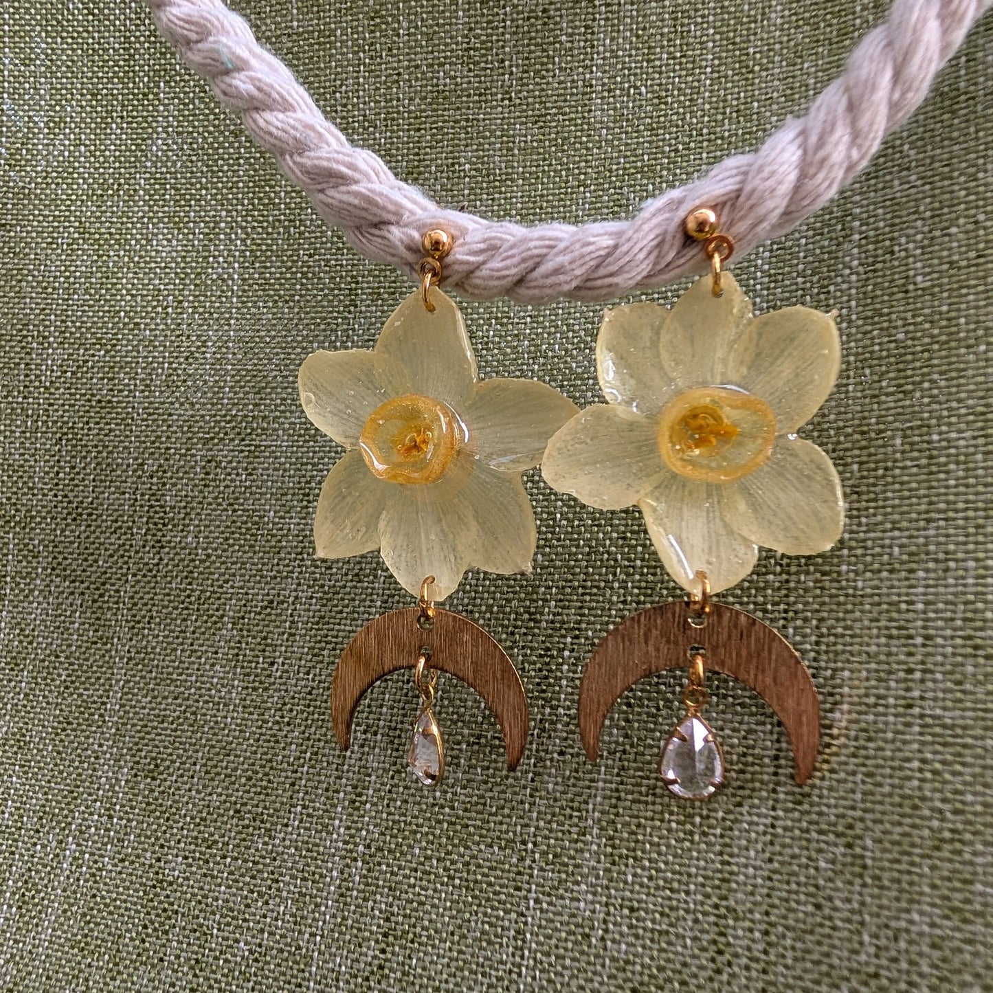 Golden Crescent Daffodil Earrings