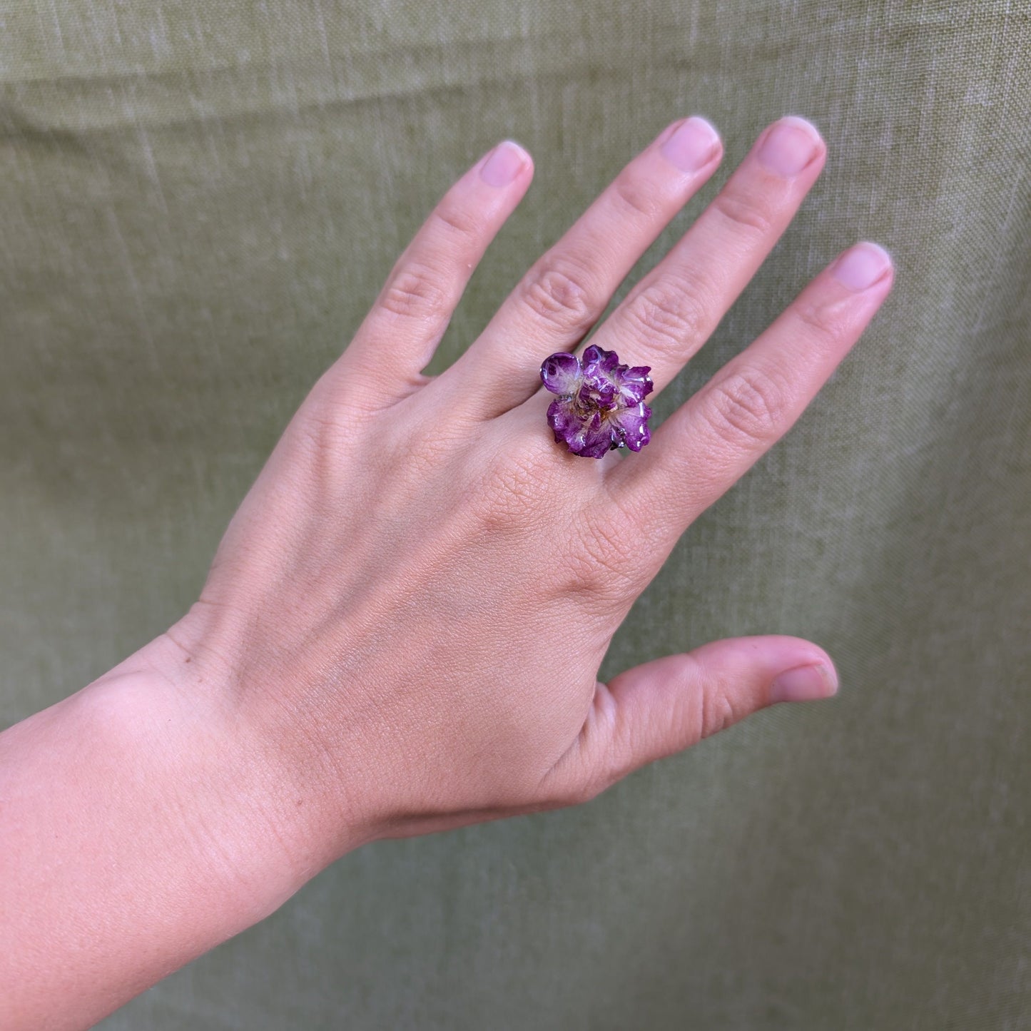 Violet Larkspur Flower Ring