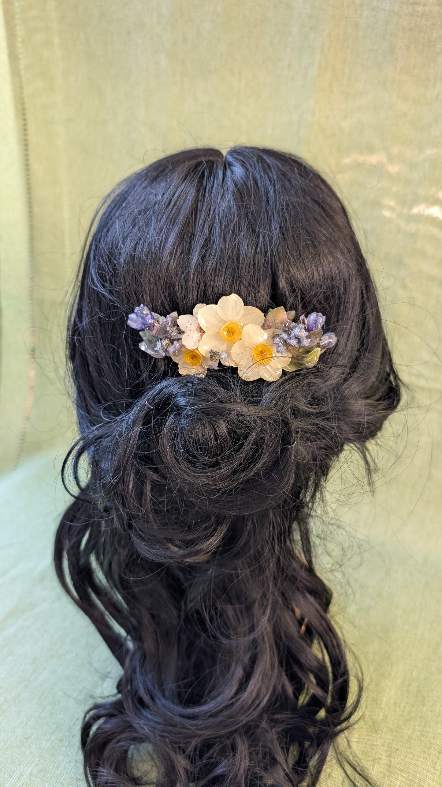 Golden Daffodil & Lavender French Barrette Hair Clip