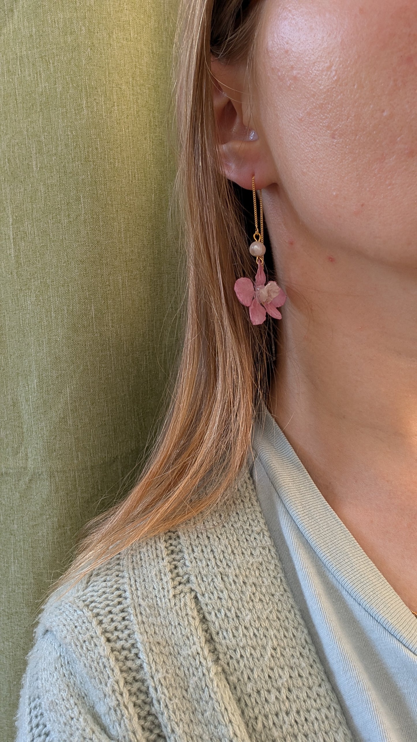 Hydrangea Pearl Threader Earrings