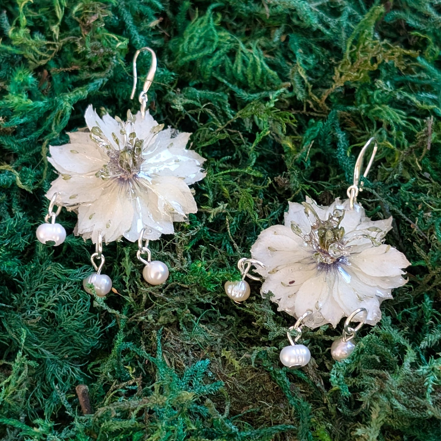 White Nigella Pearl Drop Earrings