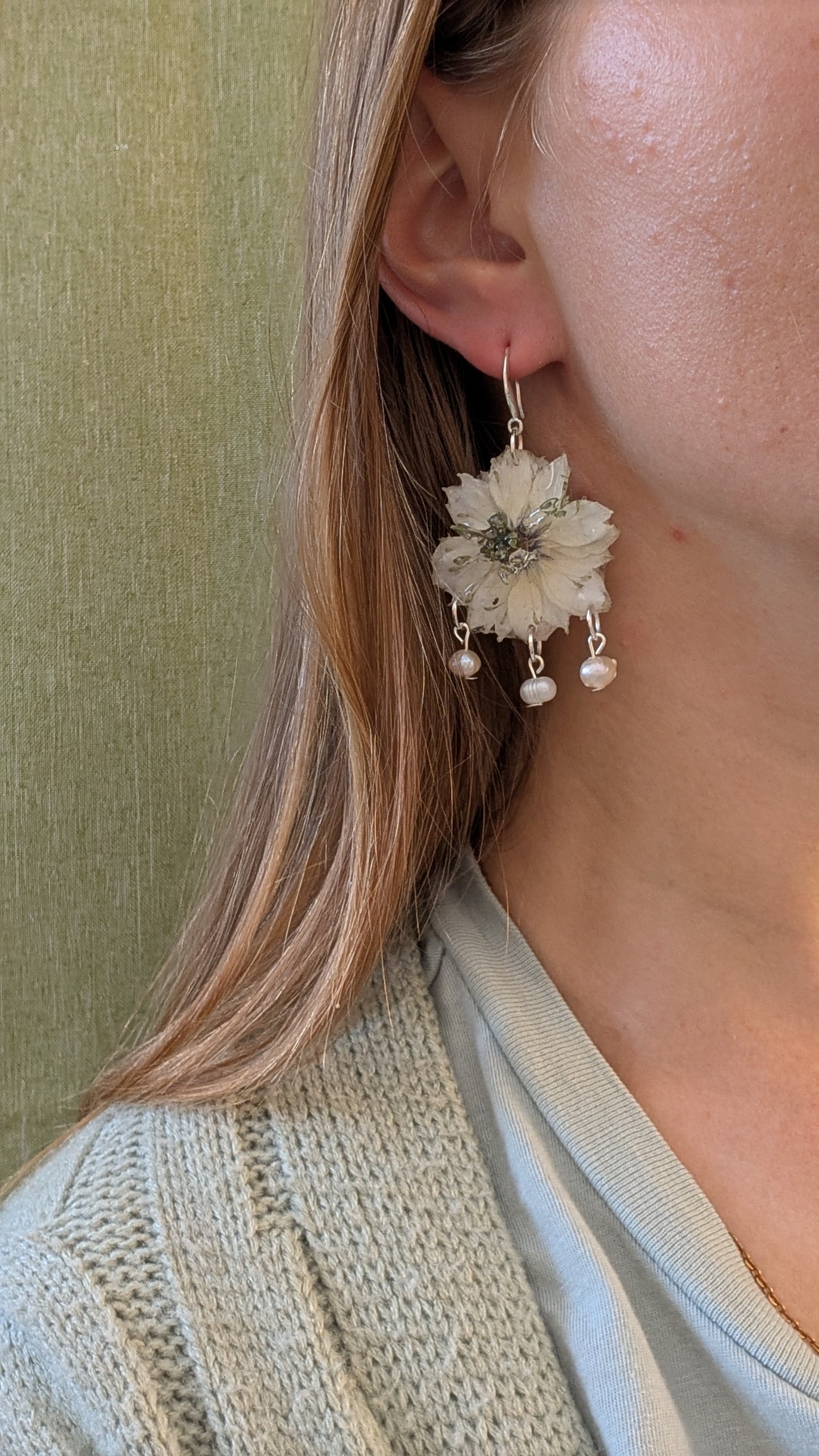 White Nigella Pearl Drop Earrings