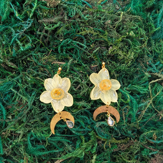 Golden Crescent Daffodil Earrings