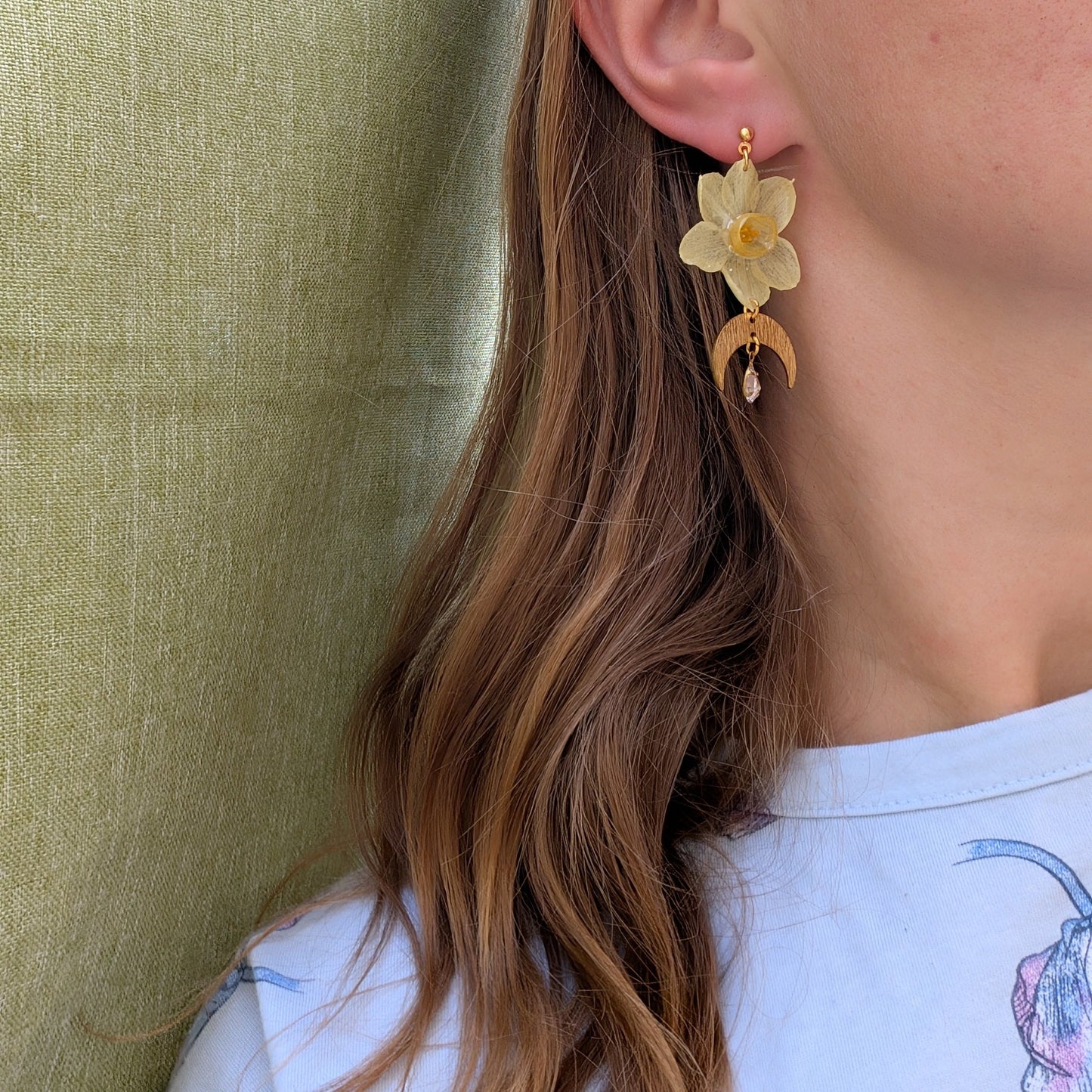 Golden Crescent Daffodil Earrings