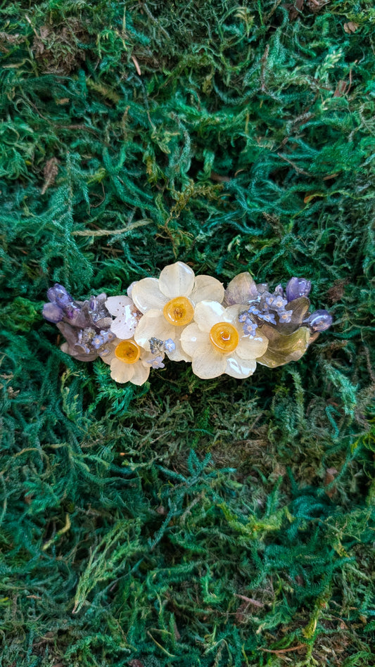 Golden Daffodil & Lavender French Barrette Hair Clip