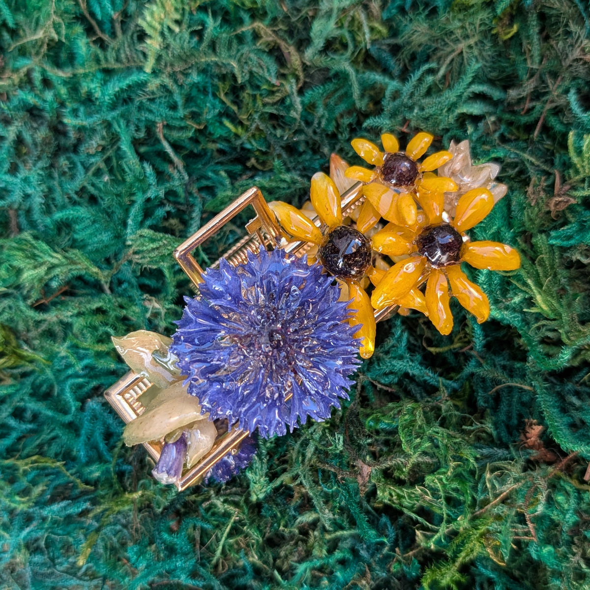 Cornflower& rudbeckia hair claw