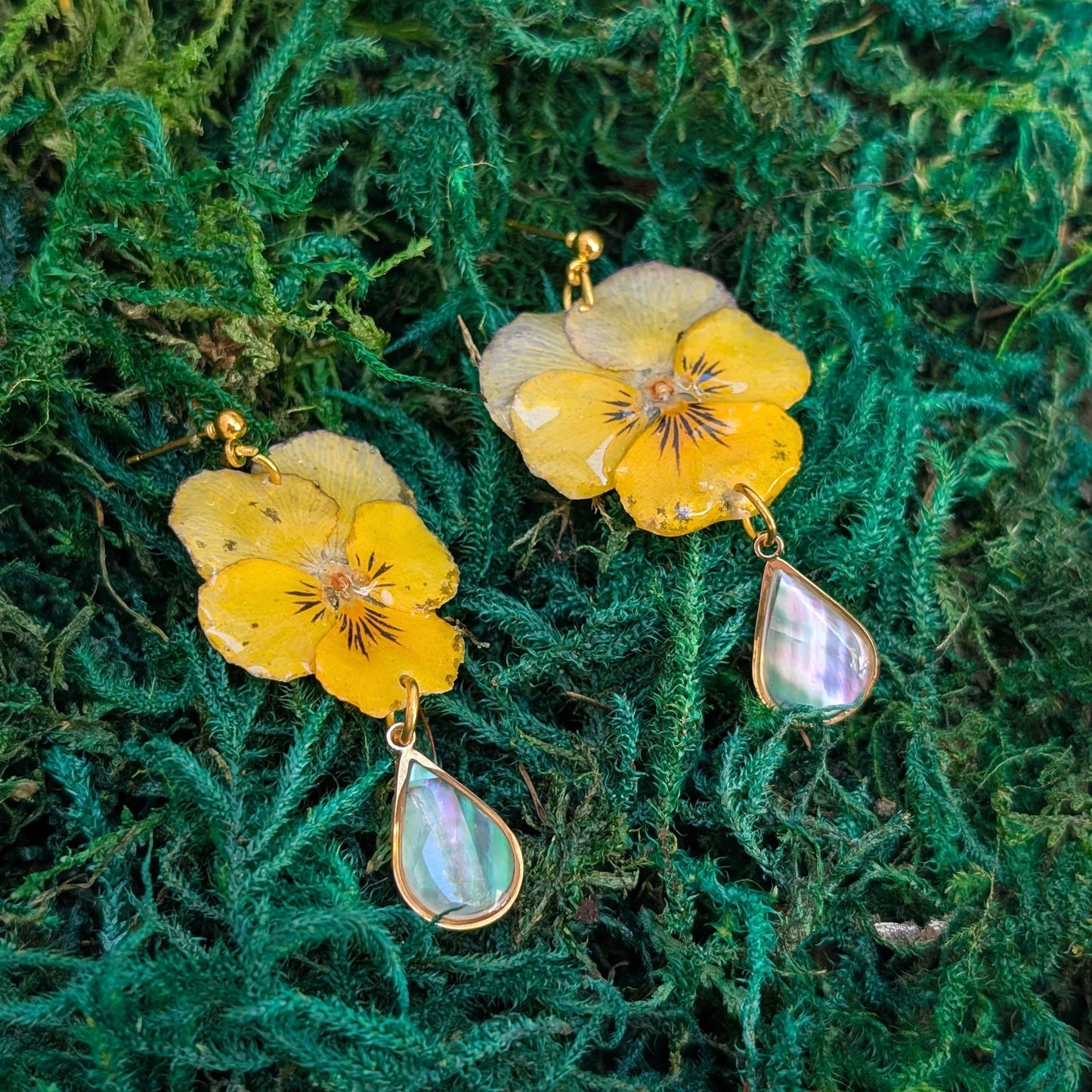 Golden Pansy Drop Earrings