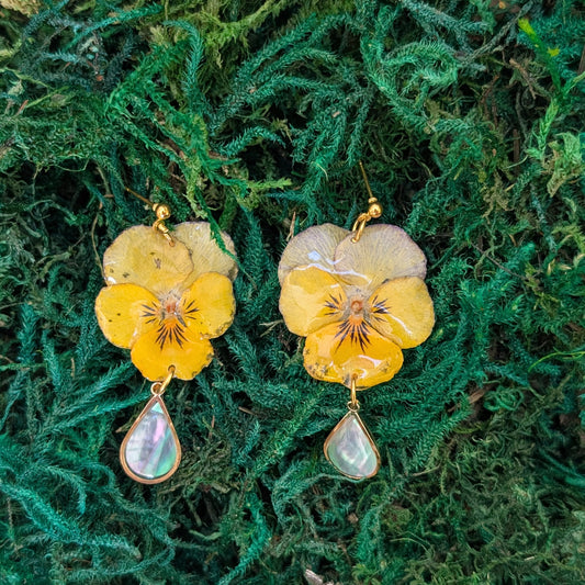 Golden Pansy Drop Earrings